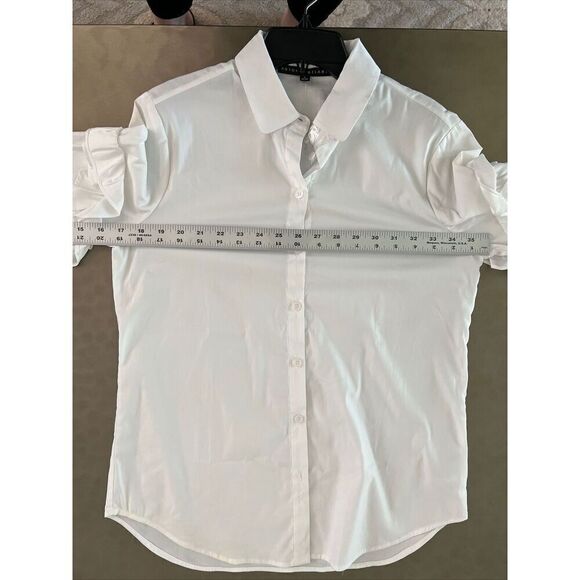 ANTONIO MELANI ASHTON BLOUSE Women Sz Small WHITE Ruffle Button Down - Picture 12 of 13